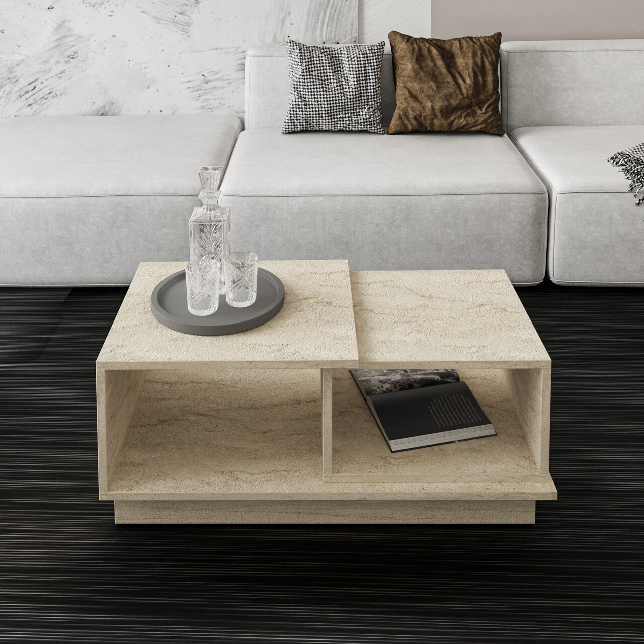 Masuta de cafea, Hanah Home, Consept, 90x36x45 cm, Travertin - imagine 6